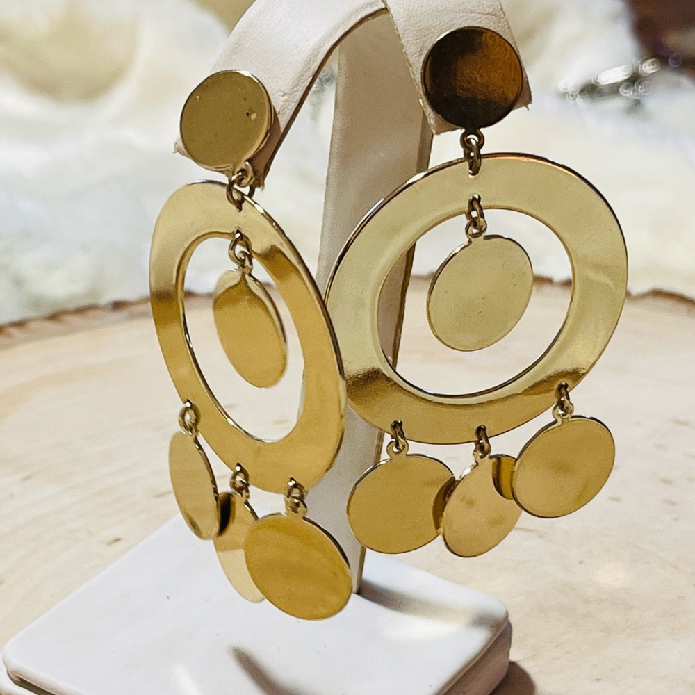 J. Crew multi Circle goldtone dangle earrings - Picture 1 of 4